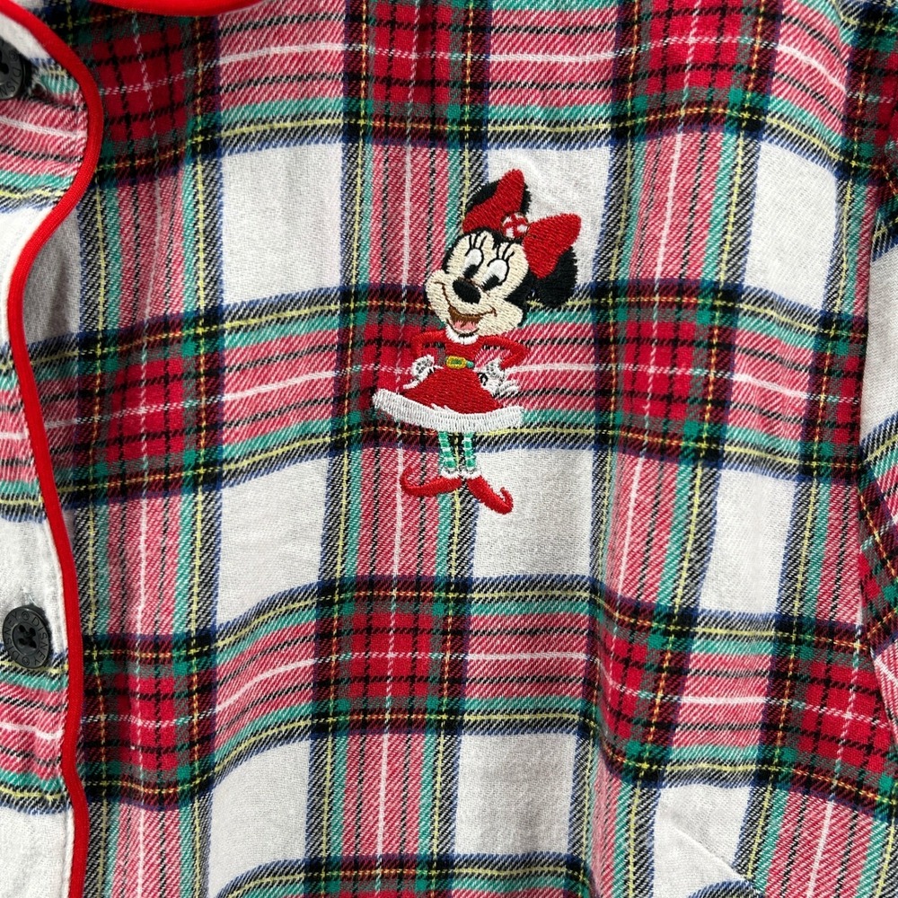Disney Minnie Mouse Christmas Plaid Nightshirt L Cotton Flannel PJ Top Winter - Picture 2 of 9